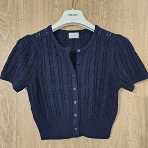 NWOT! Aritzia Wilfred Navy Blue Fey Cardigan Wool Cotton Size XS